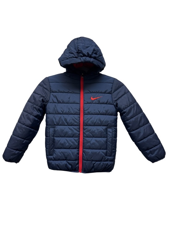 Nike Other - Nike Kids Navy Red Fleece Lined Hooded Puffer Jacket Size M 5-6Y